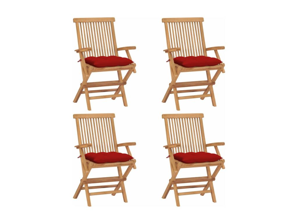 Garden chairs with red cushions, 4 pieces, solid teak wood SDDI82128