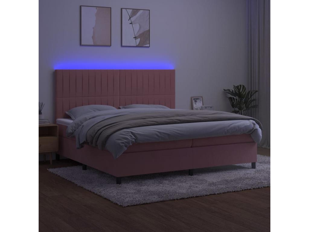 Lumenao bed base with mattress and LED light, Pink, 200x200 cm, Velvet KPKL84779