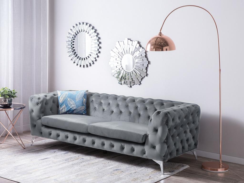 Lumenao 3-seater Grey Velvet Sofa HBQC83977