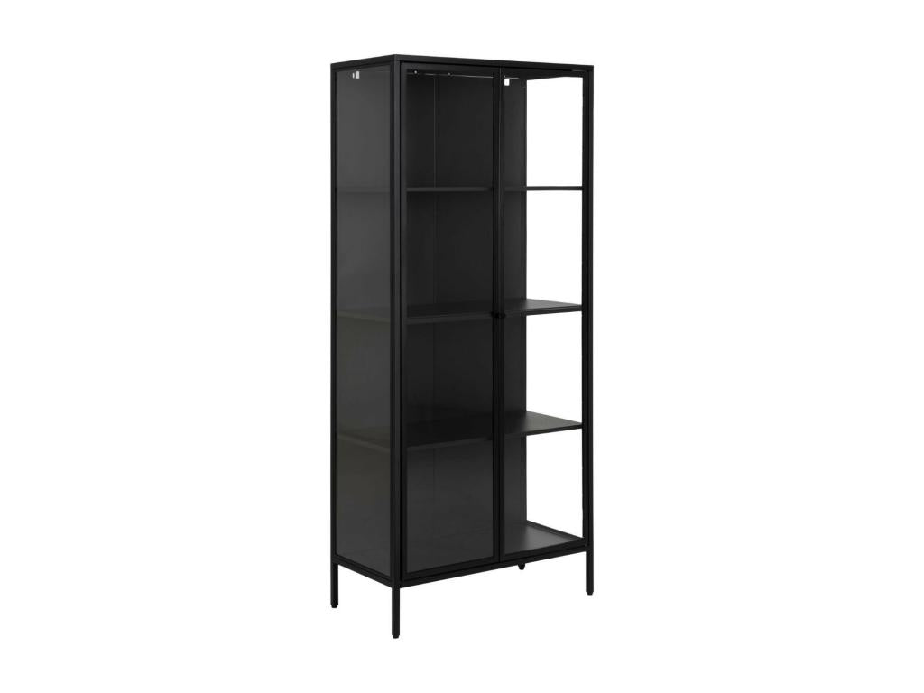 Scandinavian-style black metal display cabinet with 2 glass doors - Lumenao QNHS88796