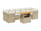 8-piece garden furniture set with cushions, beige woven resin NIHQ09594