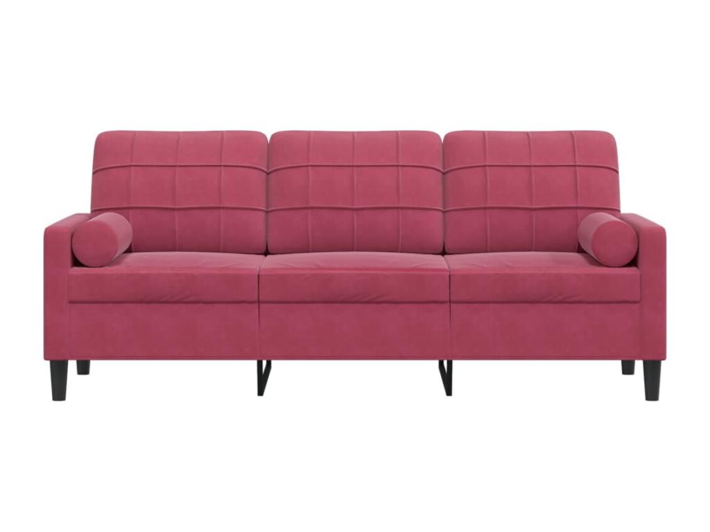 3-seater sofa with burgundy cushions, 180 cm, velvet, SJTE68497