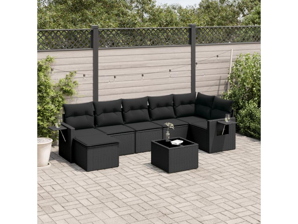 8-piece garden furniture set with cushions, black woven resin JIWA99830