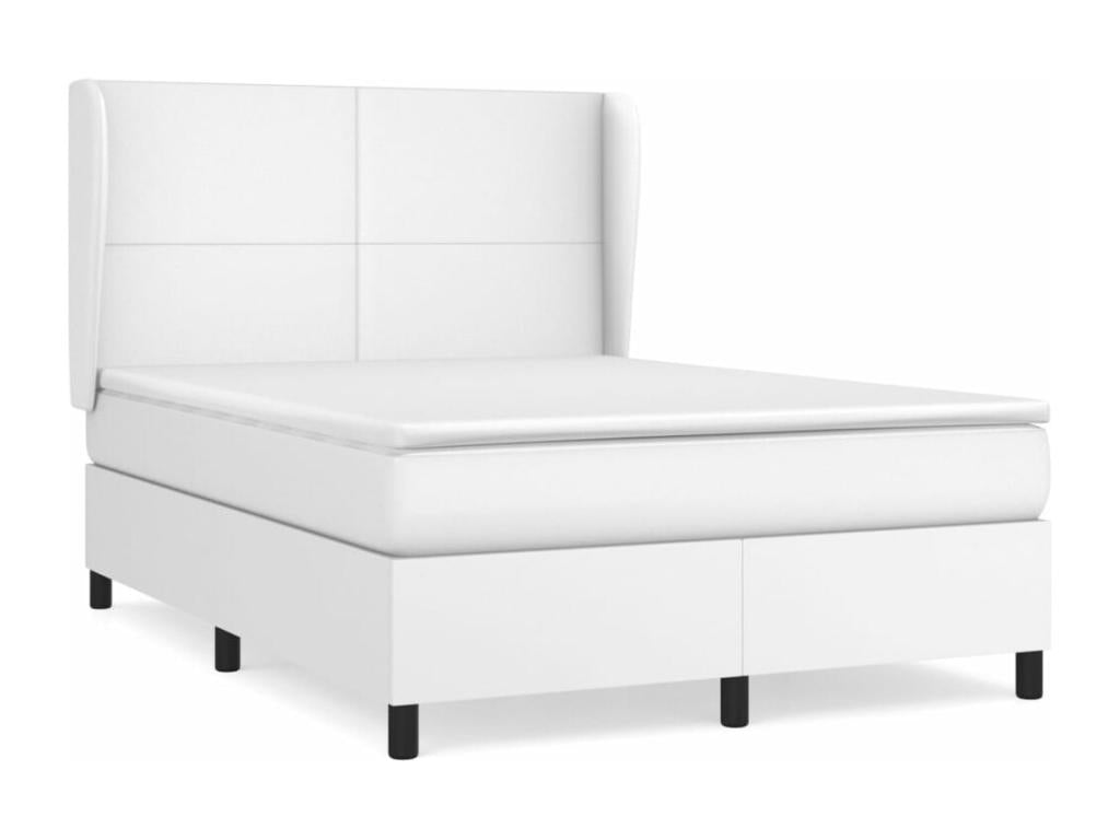 Upholstered bed base with mattress, white, 140x190cm, faux leather, EDKM38113