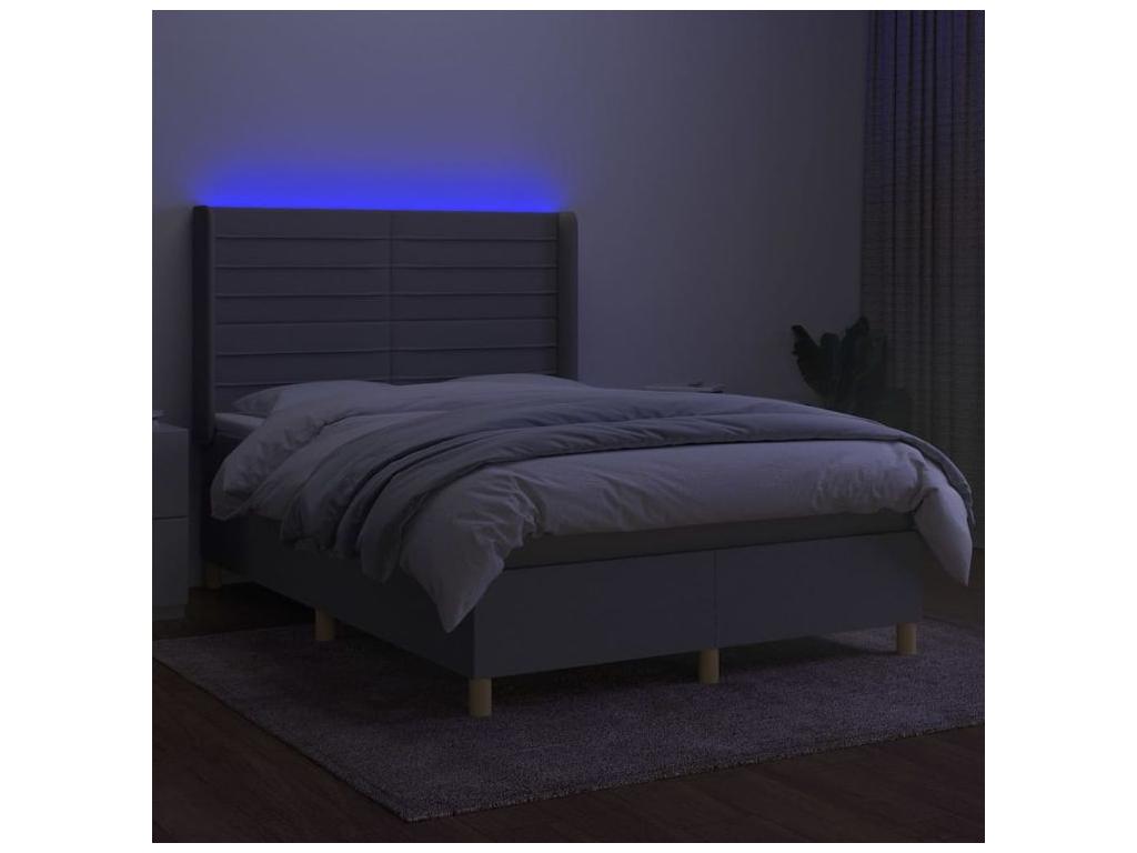 Lumenao bed base with LED mattress, light grey, 140x200 cm, fabric EDZB14953