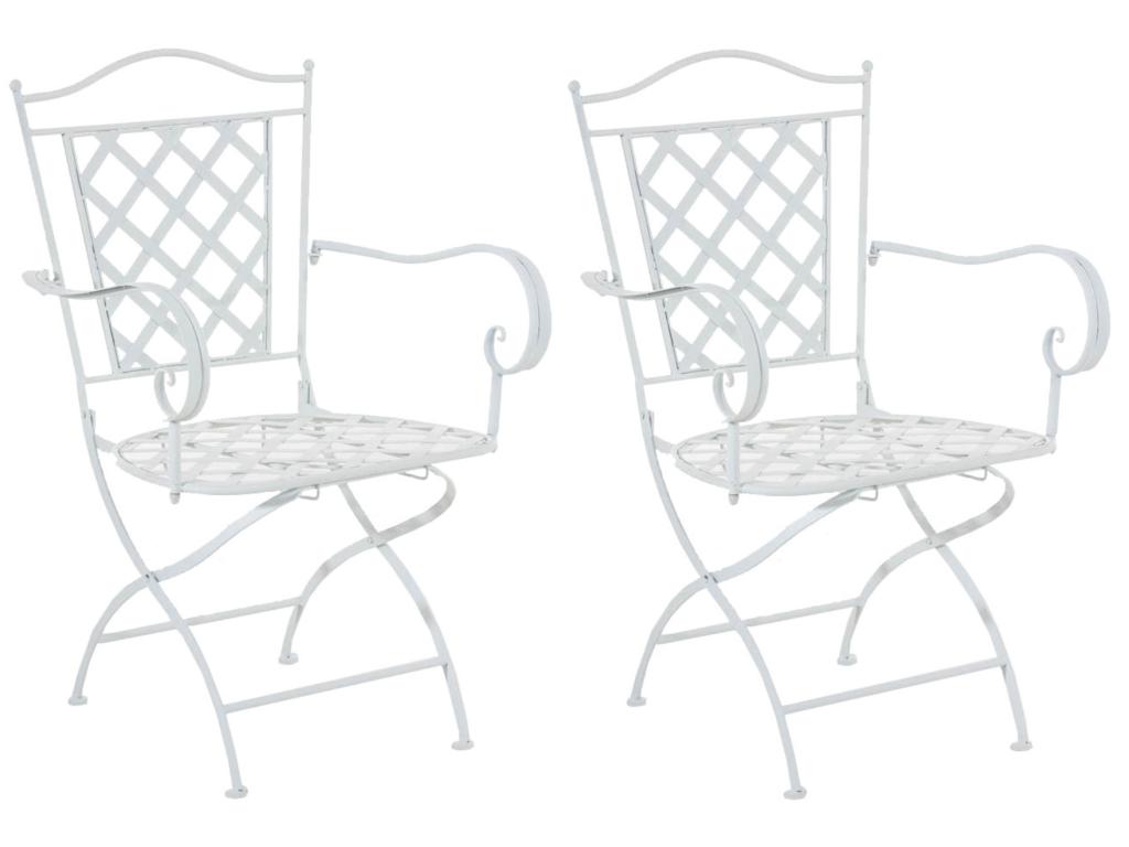 Set of 2 Garden Chairs - Metal / Galvanized Iron - White - Lumenao UISY13504
