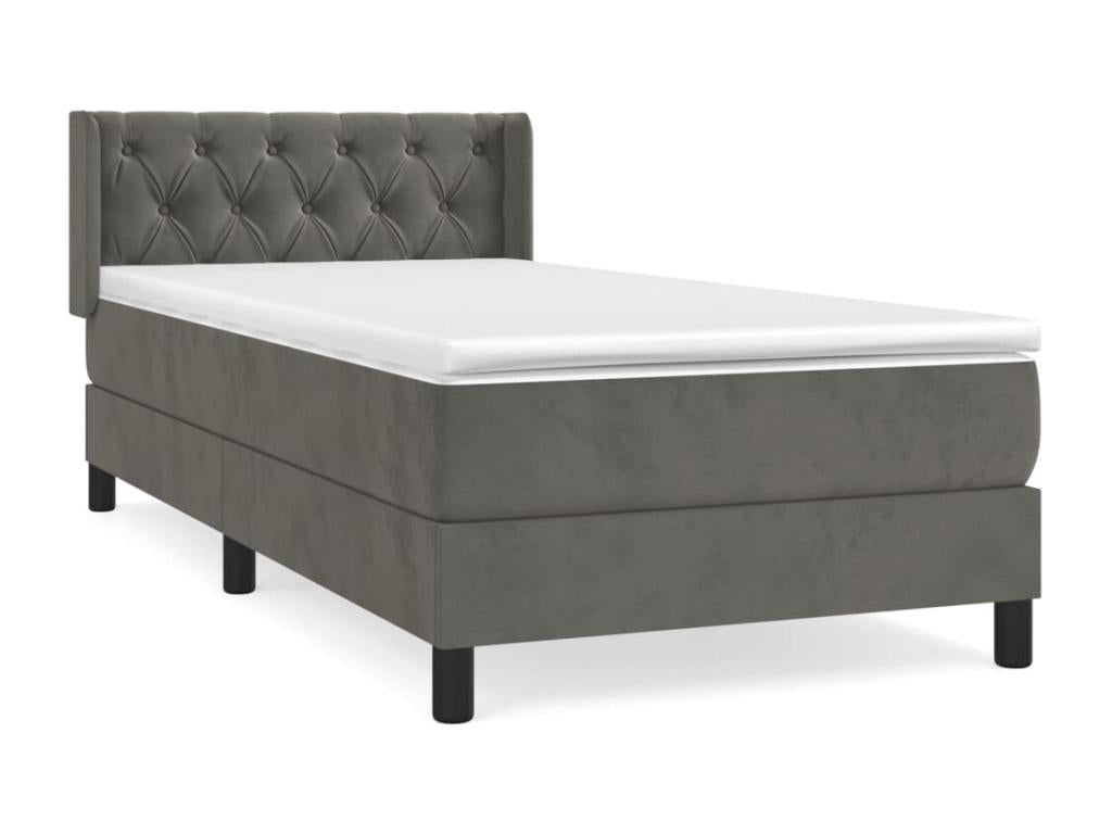 Lumenao bed base and mattress, Dark Grey 80x200 Velvet LWNG38556
