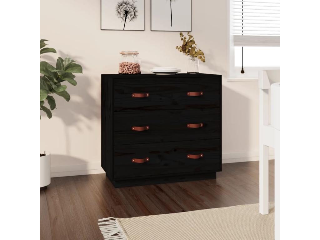 Black Buffet 80x40x75 cm Solid Pine Wood RTBH04678