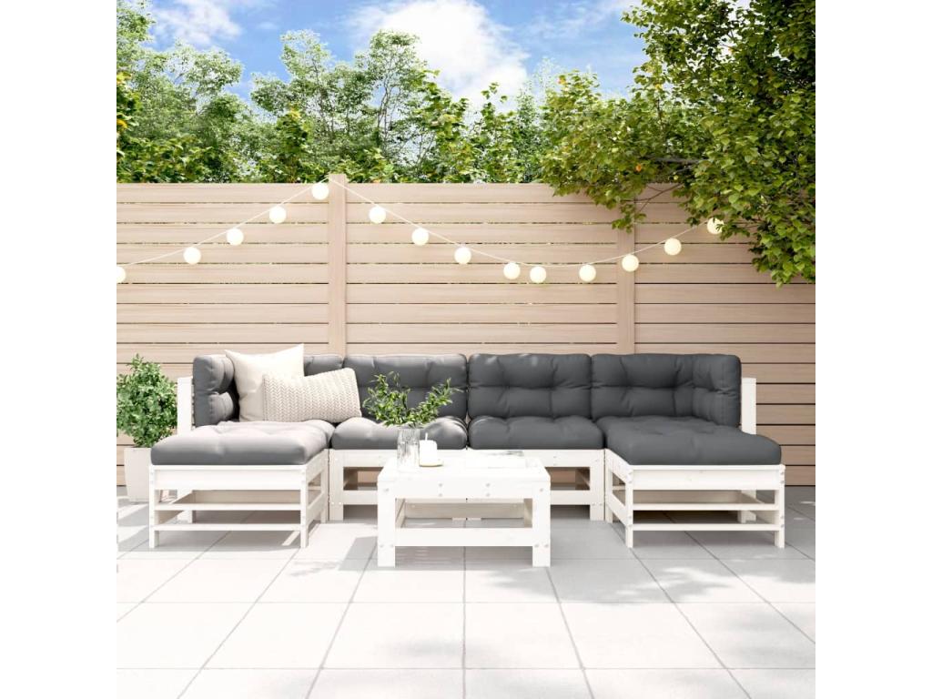 7-piece garden furniture set with cushions, white, solid wood DPWE33244