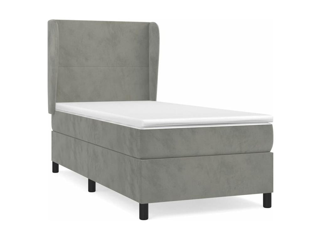 Lumenao bed base and mattress, light grey, 100x200 cm, velvet, GPOV43448