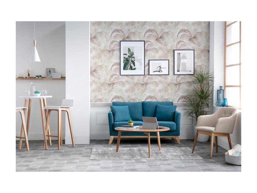 Lumenao LLCO86244 2-seater Scandinavian sofa with removable cover in pink fabric and light wood