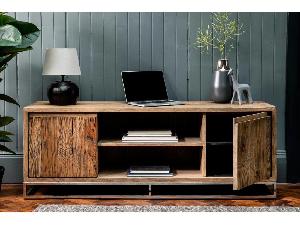 Modern TV stand in oak and steel, 150 cm, RIVERSIDE BCCC90277