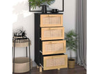 Black sideboard 40x30x90 cm Solid pine wood and natural rattan DQFT07000