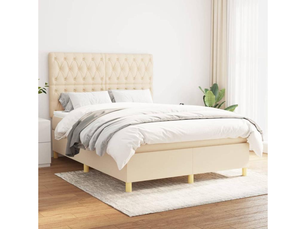 Upholstered bed base with mattress, Cream, 140x200 cm, Fabric EXQG26474
