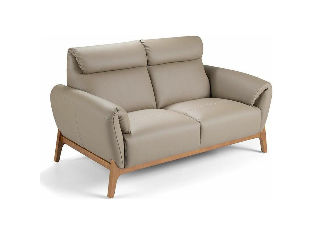 Contemporary 2-seater sofa with walnut wood and leather upholstery - Lumenao color 82 Lumenao DSYD19603