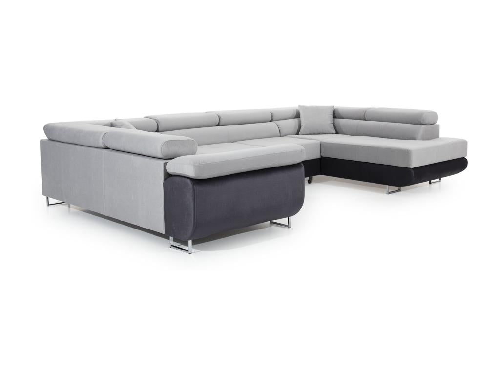 Lumenao 340cm CTTA02705 Right-Hand U-Shaped Convertible Sofa in Black Fabric with Storage