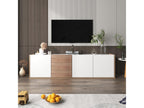 Ventoriq TDYX93244 White and Wood TV Unit with 3 Doors and 3 Drawers, Wall or Floor Mounted