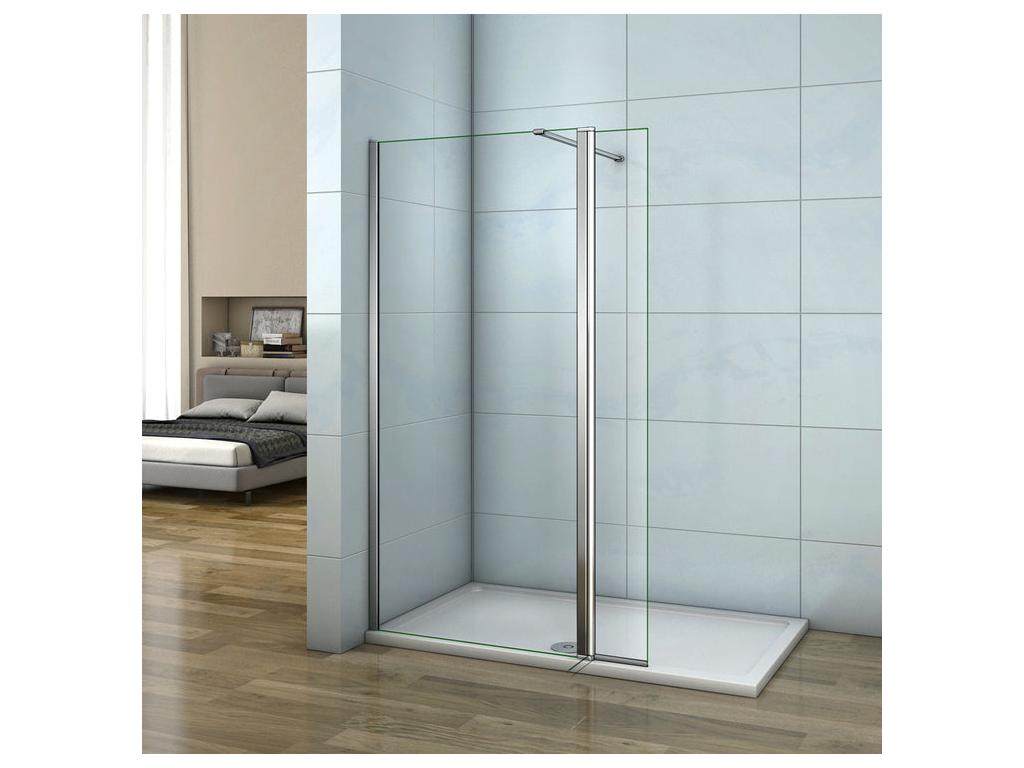 Walk-in shower screen 160 x 40 x 200 cm with pivoting return - 8 mm tempered glass - With 90 cm cuttable support bar RSMC23989