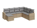 7-piece garden furniture set with cushions, beige woven resin BUIJ93806