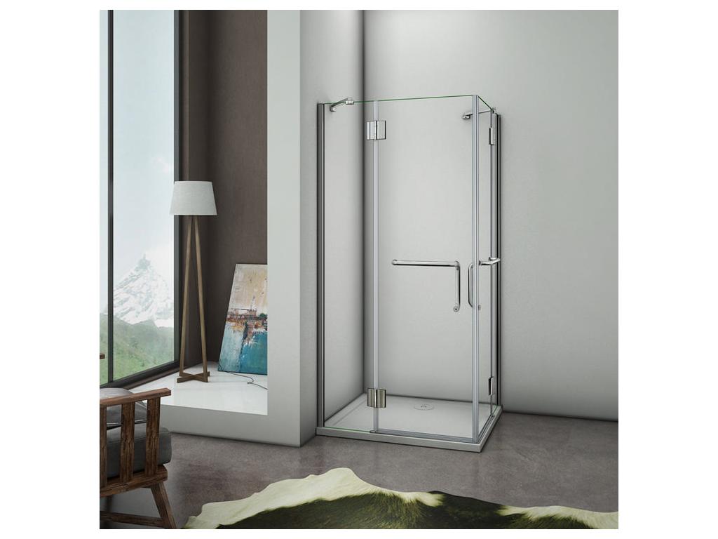 100x90x190cm hinged shower enclosure with 8mm tempered glass door and anti-limescale coating, stainless steel handle GEEL83489