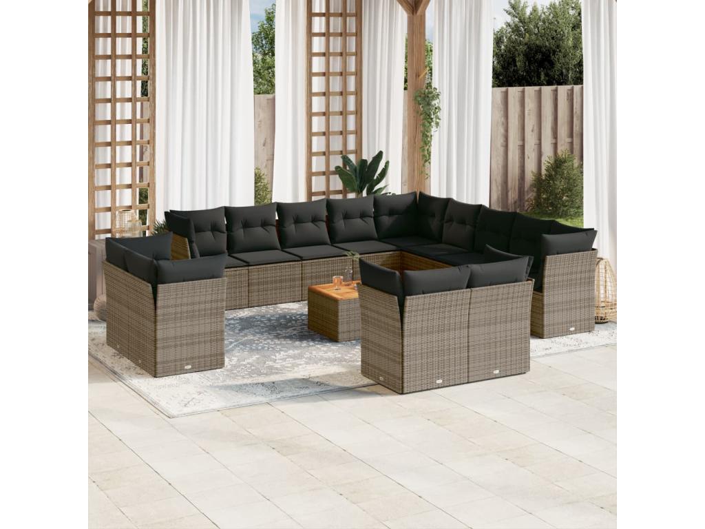 Garden furniture set with cushions, 14 pieces, grey woven resin RUUZ64125