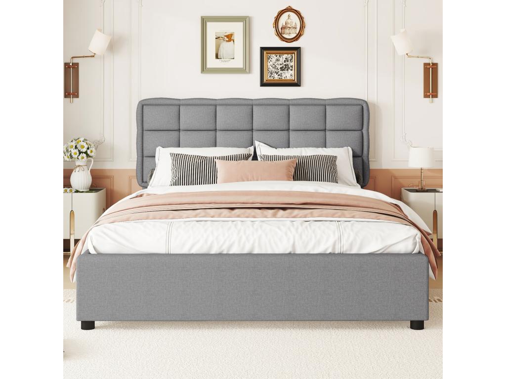 Upholstered linen adult bed 140x200cm - 4 drawers - with Lumenao slatted base - Grey PGJG91874