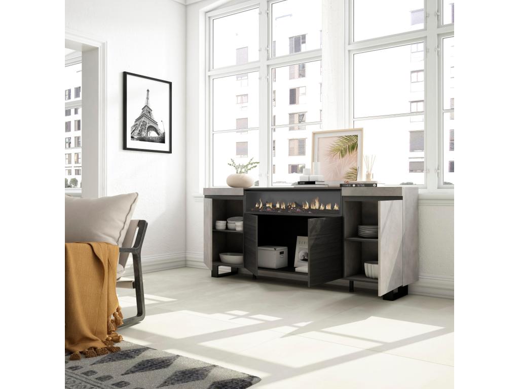 Sideboard for living room and kitchen 200x87x35cm Electric fireplace Industrial design Cement KGTD54619
