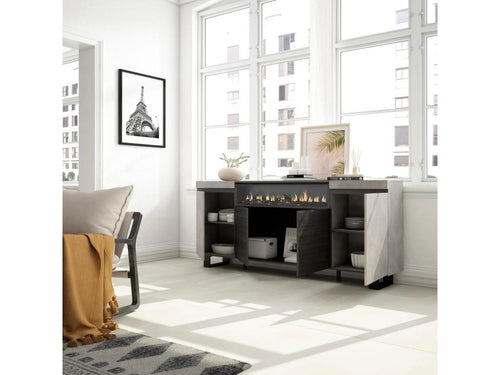 Sideboard for living room and kitchen 200x87x35cm Electric fireplace Industrial design Cement KGTD54619