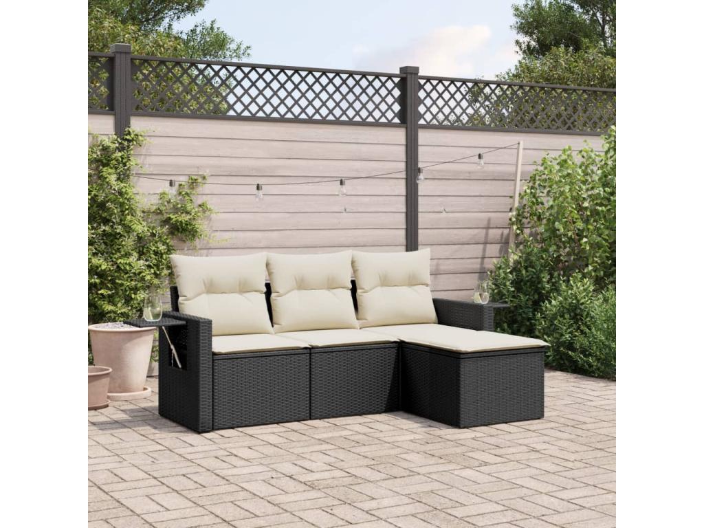 4-piece garden furniture set with cushions, black resin wicker ZTGE27372