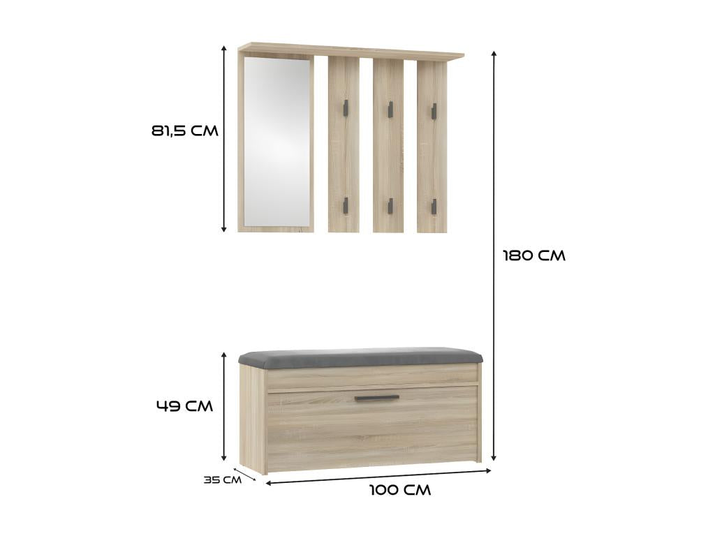 PARMI - Entryway Wardrobe - Entryway Furniture with Bench and Mirror - Wall-Mounted Coat Rack BXEB27005