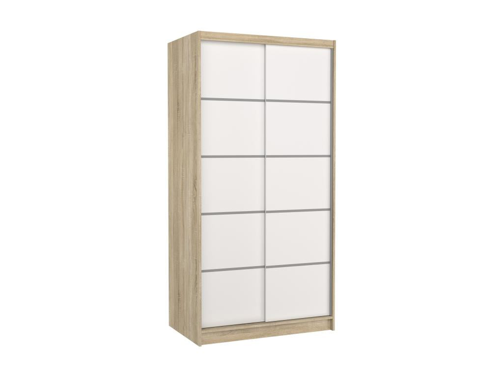 Small natural wood bedroom wardrobe with 2 sliding doors, white, Lumenao, 100cm, NIGJ55425