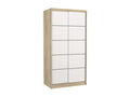 Small natural wood bedroom wardrobe with 2 sliding doors, white, Lumenao, 100cm, NIGJ55425
