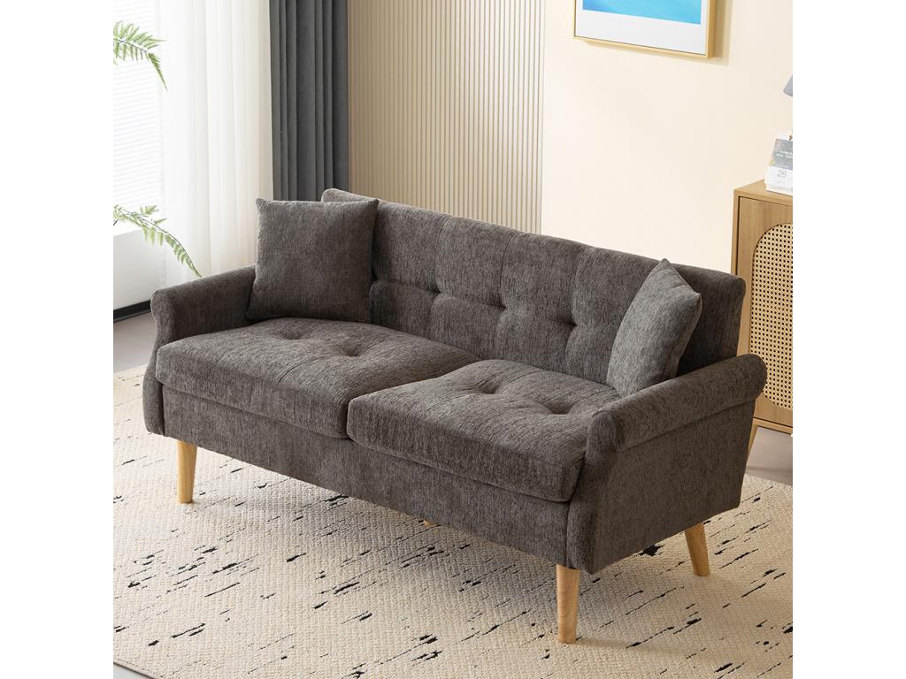 Modern design upholstered furniture double sofa with thick cushions, antique brass color EXDO10675