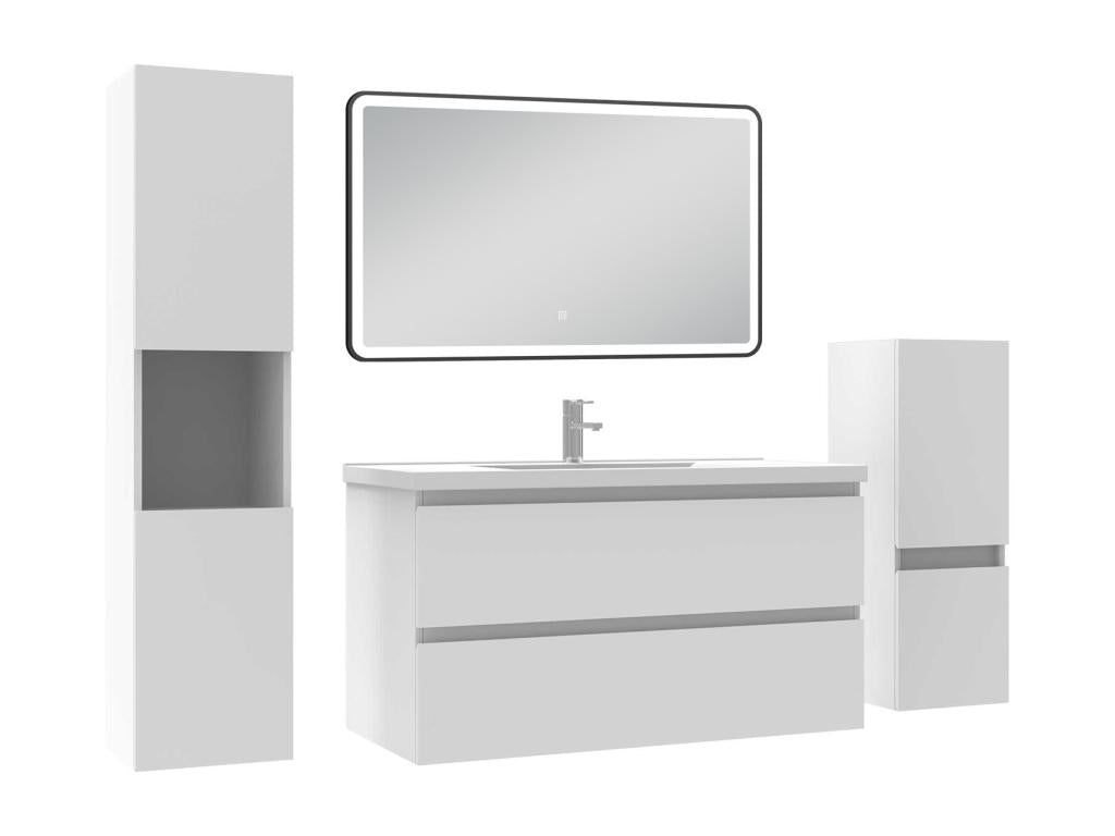 100cm Bathroom Vanity Unit with Illuminated Wall Mirror Column, 3 Colors, White FEJY64636