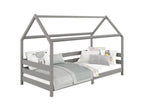 Ventoriq cabin bed, single Montessori children's bed 90x200 cm with safety rails on 3 sides in solid grey pine JUCJ44061