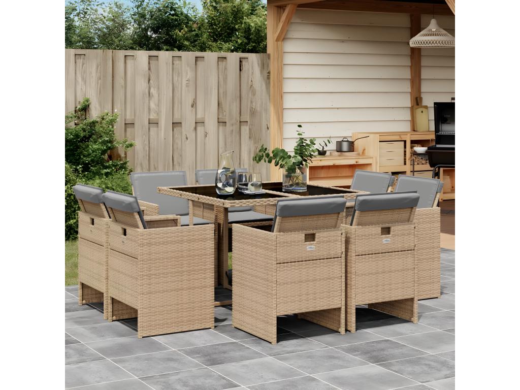 Lumenao 9-piece beige garden dining set and cushions GQKZ44115