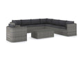 9-piece garden furniture set with cushions, grey wicker resin, 28 BNRP21611