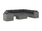 9-piece garden furniture set with cushions, grey wicker resin, 28 BNRP21611