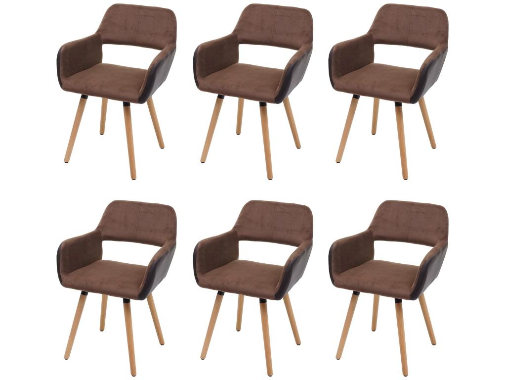 Lumenao-A50 II Dining Chair, Set of 6, Light Brown Faux Leather/Fabric, Light Legs, NEZB65495