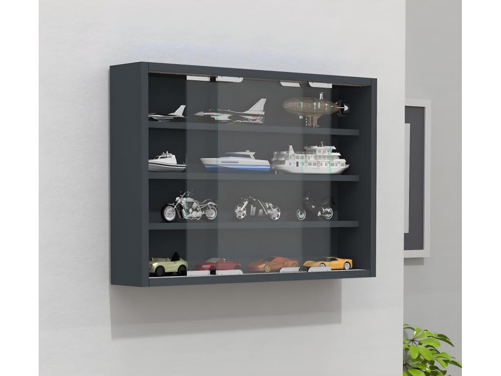 Lumenao wood and glass wall-mounted display case, decorative collector's display case, Lumenao Anthracite LRBY65594