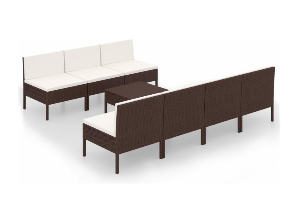 8-piece garden furniture set with cushions, brown wicker resin, JIHR64763