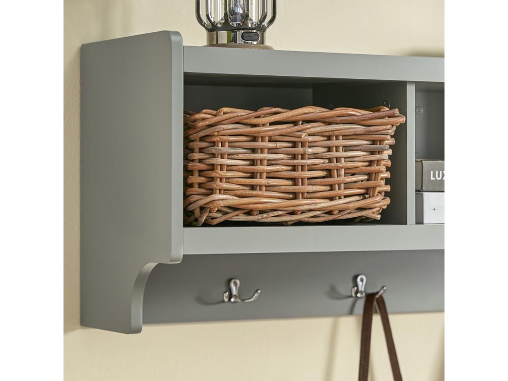 Wall-Mounted Coat Rack, Wardrobe Storage Shelf with 3 Compartments and 4 Hooks FHK28-HG SAJK67594