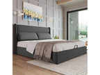 Storage bed 140x200 cm - linen fabric - adjustable headrests - grey color XGEJ05953