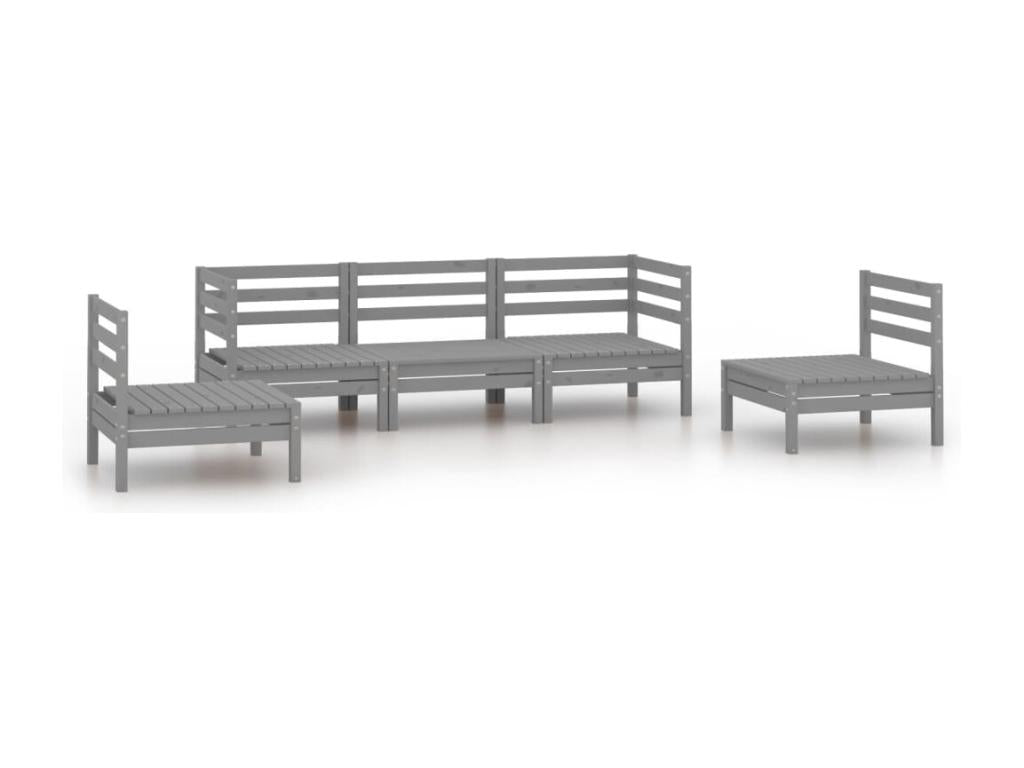 5-piece garden furniture set, Grey, Solid Pine Wood AYSJ80842