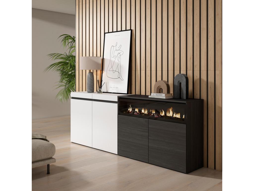 Sideboard for living room and kitchen 200x75x35cm 4 Doors Electric Fireplace PHMT07720