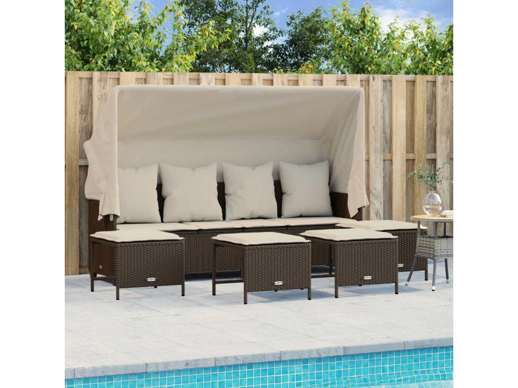 Garden furniture set with cushions, 5 pieces, brown woven resin XFLI60935