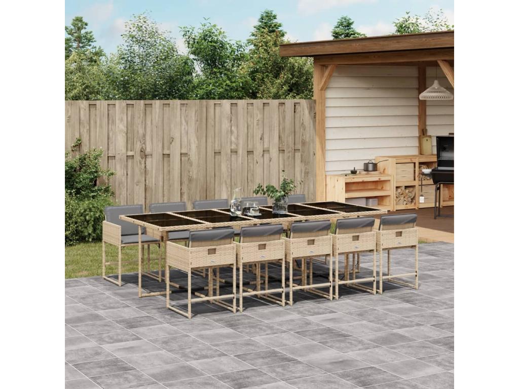 Lumenao 11-piece beige garden dining set with cushions OOON20999
