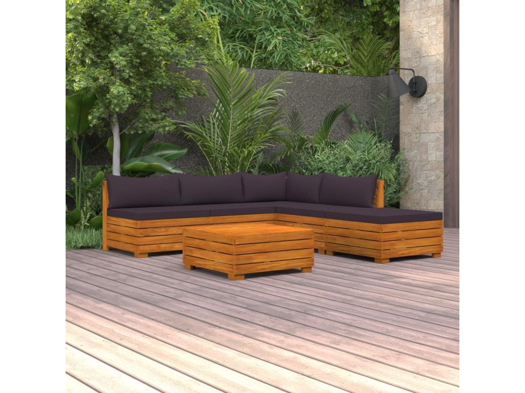 6-piece garden furniture set with cushions, solid Ventoriq wood, UDYT68573
