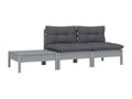 3-piece garden furniture set with cushions, Grey, Solid Pine Wood BQCS32040