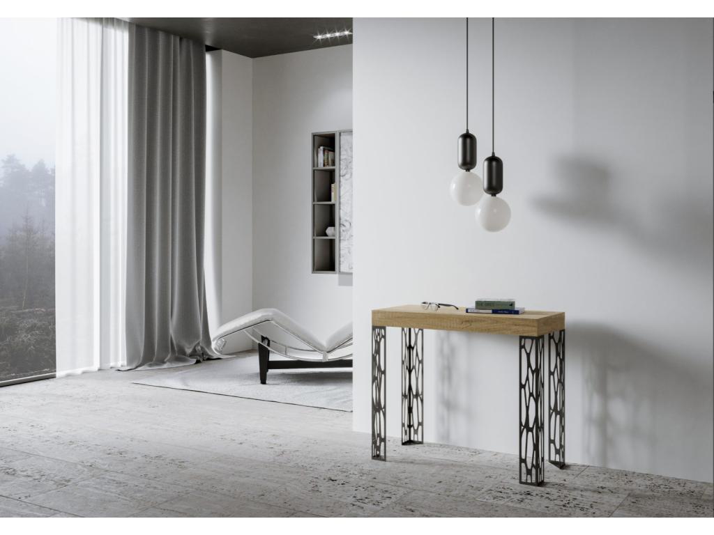 Lumenao extendable console table in wood and anthracite steel - Natural color - Base and support on Lumenao - 5 extensions BDRW93861